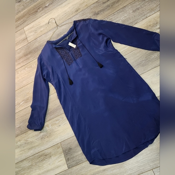 Madewell Blue 100% Silk Boho Long Sleeve Sheath Dress - Picture 11 of 12